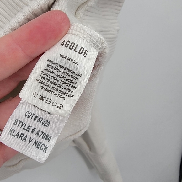 Agolde Klara V Neck Off White Ribbed Sweatshirt Size Large Modern Minimalist - Picture 8 of 16